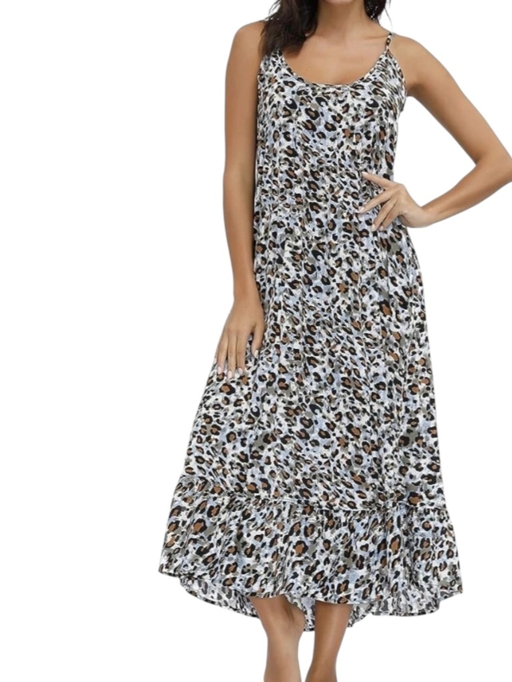Womens Dress Boho Dress Size Medium Blue Leopard Print Adjustable Strap